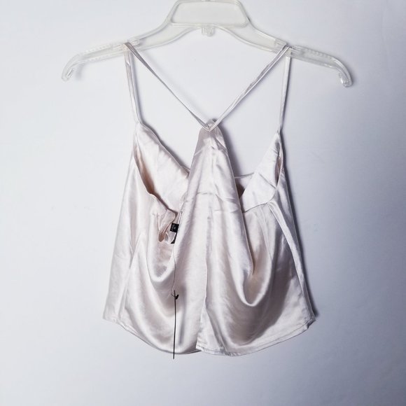 NWT Lulu's Beige Hold Onto Love Medium Satin Split Open Back Crop Cami Tank Top - Picture 3 of 12